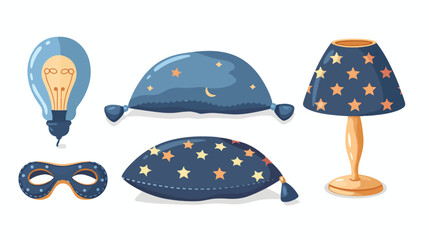 Items for sleeping pillows mask and night lamp vector