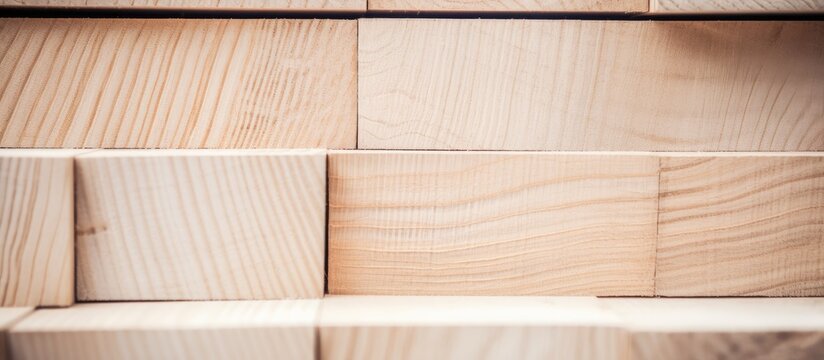 This close-up shot showcases a wooden shelf made entirely of light wood building materials. The shelf stands as a simple yet functional piece of furniture against a light wooden background.