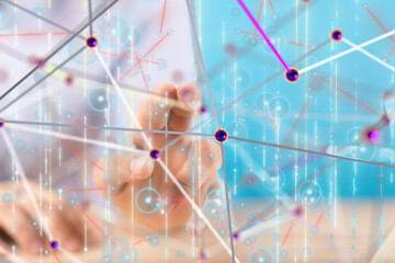 Neural network 3D illustration. Big data and cybersecurity - 3d