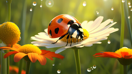 Obraz na płótnie Canvas Ladybug on flower, a ladybug on background