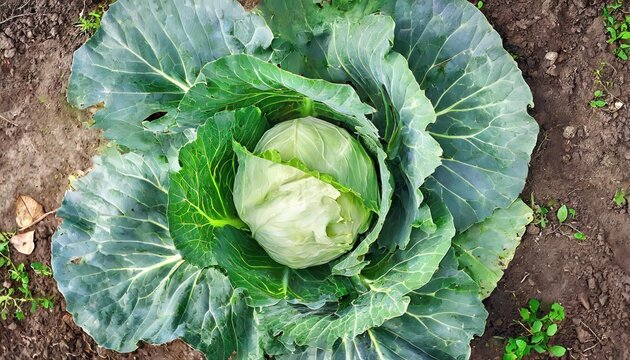 Fresh organic annual cabbage growing in an eco-garden, Vegetarian, healthy, natural food, 