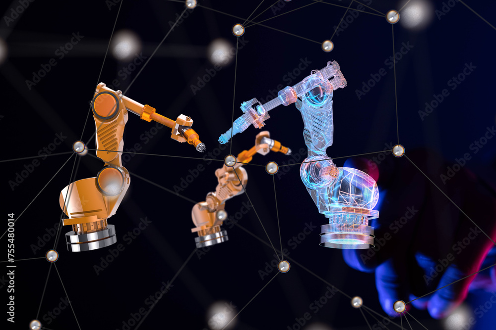 Poster Neural network 3D illustration. Big data and cybersecurity