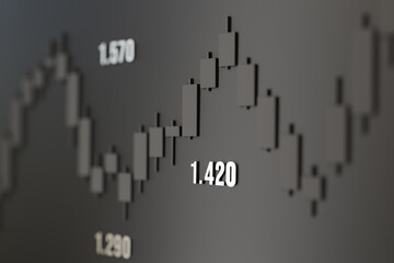 Abstract gray candle stick chart, stock market and exchange. Business, financial markets, data and trading concept. 3d illustration