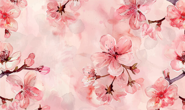 watercolor pink flowers blossom background