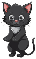 Cute cartoon black kitten with big eyes