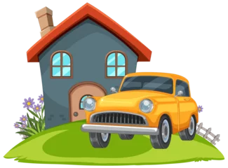 Fototapete Colorful vector of a house and classic car © GraphicsRF