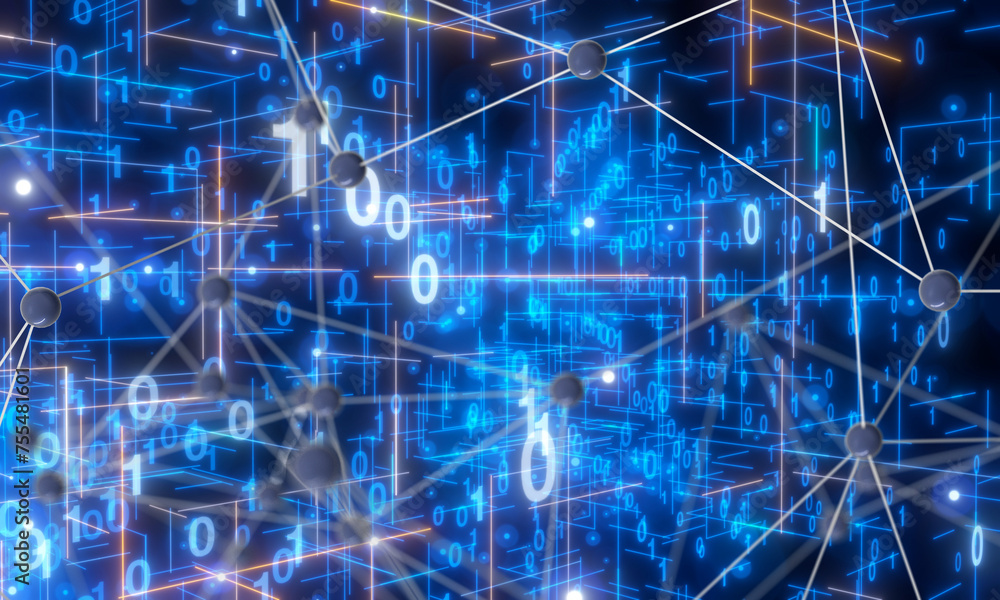 Aufkleber Neural network 3D illustration. Big data and cybersecurity