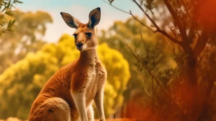 Zelfklevend Fotobehang close up kangaroo with tree background © kucret