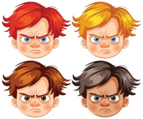 Fotobehang Four cartoon boys with various angry expressions. © GraphicsRF
