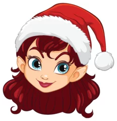 Fotobehang Cartoon elf girl smiling in a Santa hat. © GraphicsRF