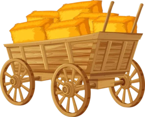 Rolgordijnen Vintage cart loaded with golden hay bales. © GraphicsRF