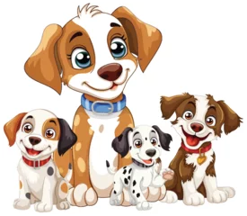 Tuinposter Four cute cartoon puppies with happy expressions © GraphicsRF