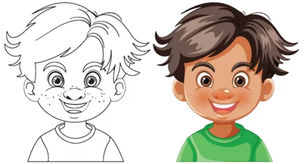 Tuinposter Vector illustration of a boy, colored and line art © GraphicsRF
