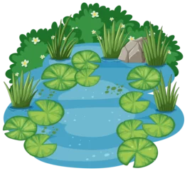 Foto op Plexiglas Vector illustration of a peaceful pond with lily pads © GraphicsRF