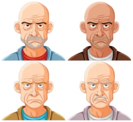 Foto op Canvas Four vector illustrations of a man with varying frowns. © GraphicsRF