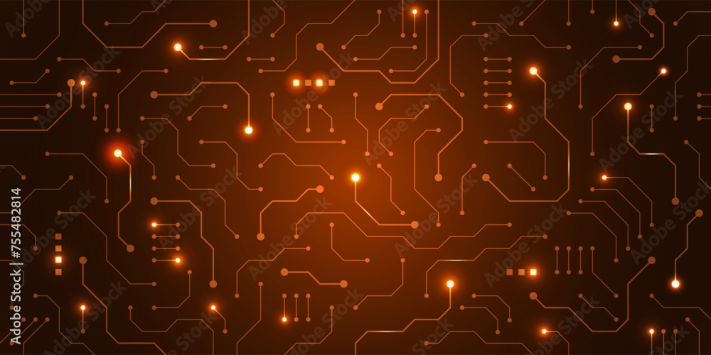 Fototapete Technology background. Tech circuit information. Line texture of motherboard. Digital chip board. Processor engineering. Electric connection. Microchip computing. Vector abstract concept