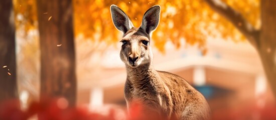 close up kangaroo with tree background - obrazy, fototapety, plakaty