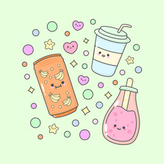 drink beverages milk bottle jug box with cute facial expressions and pastel colour