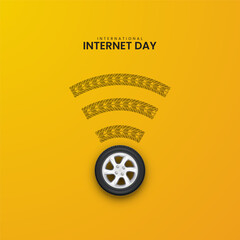 International Internet day, Tier effect WIFI signal icon whit tire, Creative Internet day design for social media banner, poster, 3D Illustration