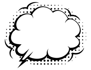 Black and white illustration of a classic empty speech bubble, offering space for custom dialogue or thoughts in comics and illustrations