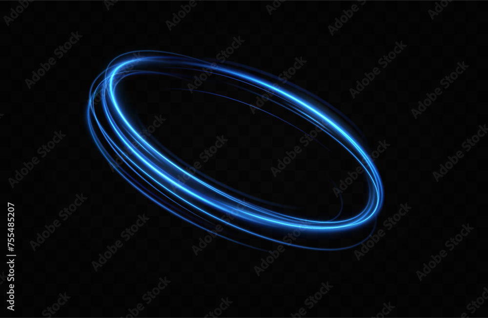 Poster blue neon ring. glowing circle. glow effect. round light frame. abstract light lines of movement and