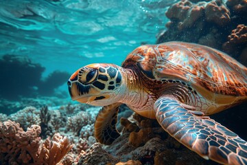 Obraz premium Sea turtle swimming in the ocean