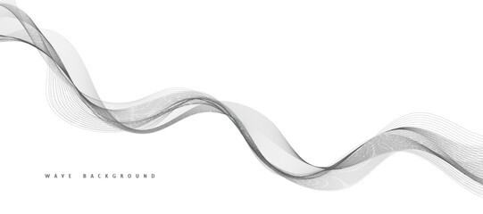Abstract wave element for design. Digital frequency track equalizer. Stylized line art background. Vector illustration. Wave with lines created using blend tool. Curved wavy line, smooth stripe.