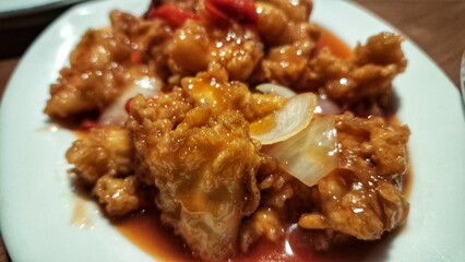 Indonesian style sweet and sour squid dish