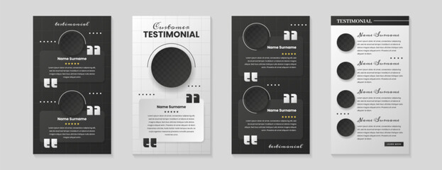 Customer service review template. Product or business rate feedback. Set of testimonial posts, web banners of client satisfaction with star rating. Testimonials design with opinion, user icon, comment - obrazy, fototapety, plakaty