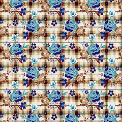 Checkered patchwork floral pattern seamless squired design.

