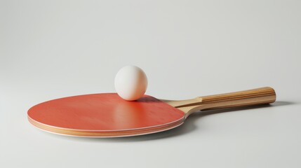 Table Tennis Racket and Ball on White Background