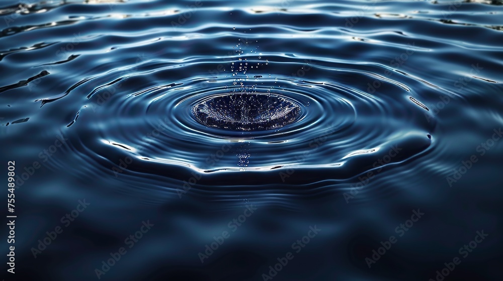 Poster circular wave top view shown with ripples on a dark blue background. modern illustration of a surfac