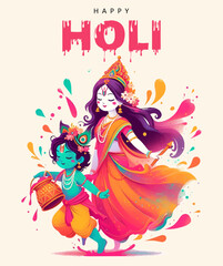 Radha Krishna colorful illustrations 