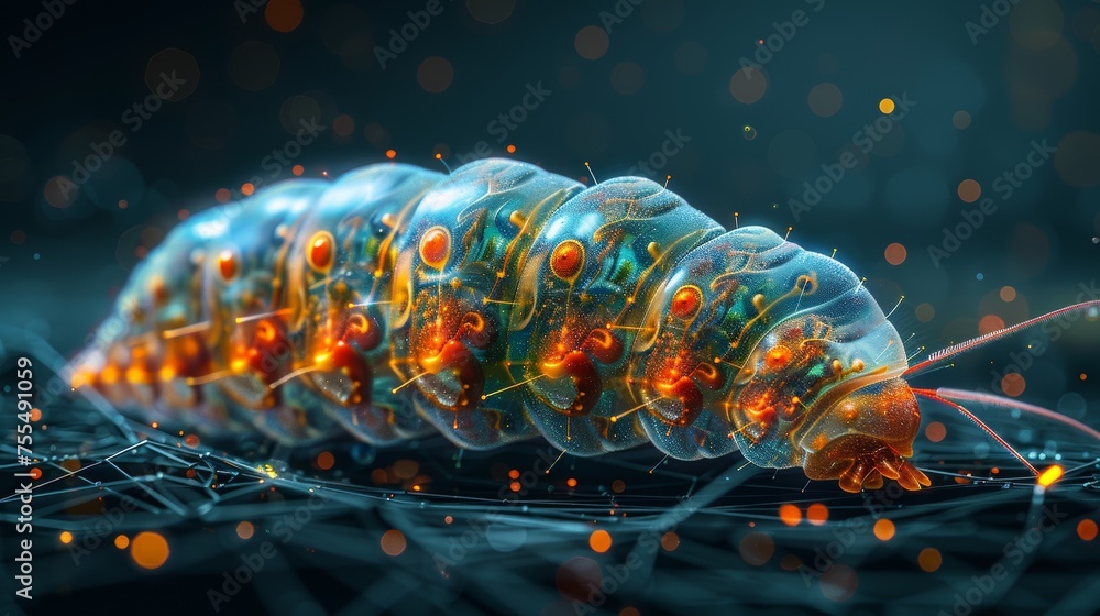 Aufkleber A butterfly evolves in a digital futuristic style from a caterpillar to a butterfly. The concept of a successful startup, investment, or business transformation.