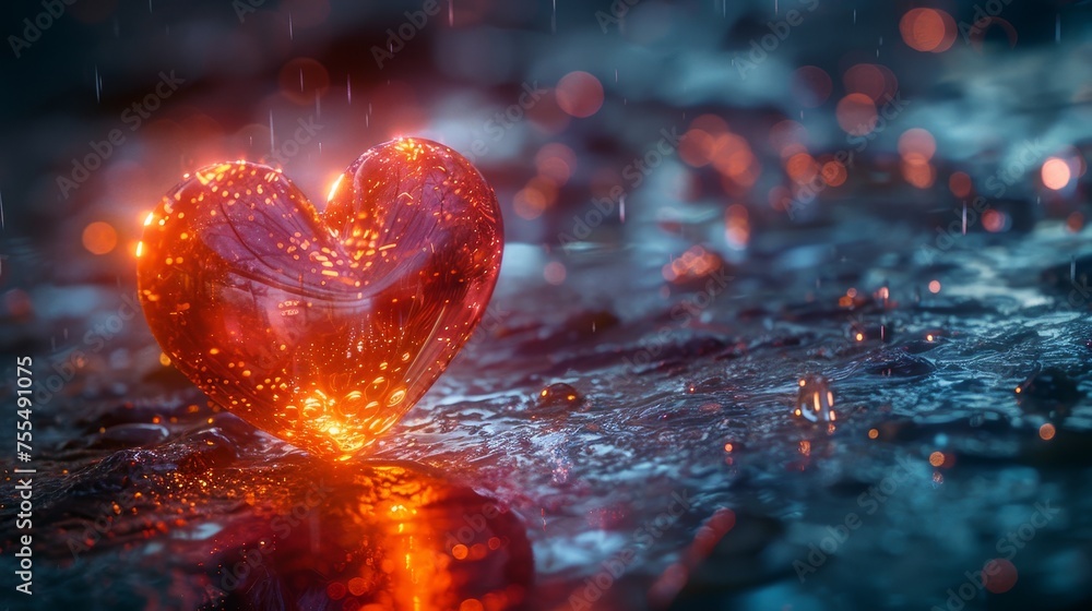 Aufkleber the digital heart glows in futuristic style. a postcard is a symbol of love for valentine's day. 3d 