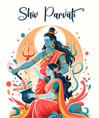 Shiv Parvati colorful illustration  