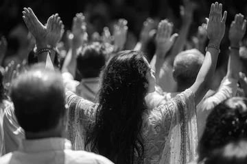 Fototapeten Believers Pray Raising Their Hands to Heaven in a Procession: Spiritual Inspiration and Worship © ЮРИЙ ПОЗДНИКОВ