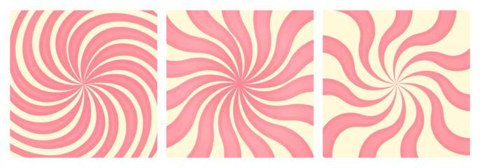 Candy pink spiral background. Strawberry lolipops texture. Radial retro background y2k.