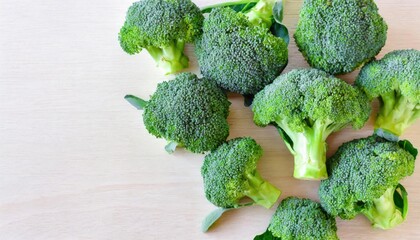  top view Fresh green many broccoli , isolated on white background; organic healthy food;