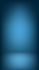 Vertical studio background of dark blue color with direct light spot. Empty monochromatic room, photo realistic template. Vector mock up for roll up banner or stories design, product presentation.