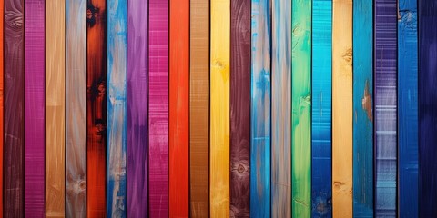 Grungy colorful wood strips. Wooden wall or floor of color full wood planks. Colorful spectrum of wood background.