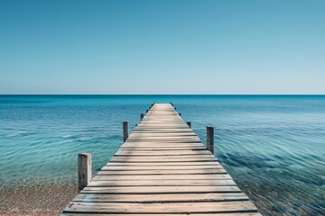 a wooden dock over water - obrazy, fototapety, plakaty