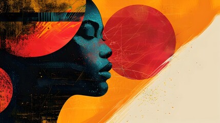 Abstract Illustration of a Black Woman Emerging from a Radiant Sun - obrazy, fototapety, plakaty