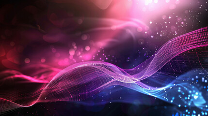 Fototapeta premium Vibrant digital waves with pink and blue particles on a dark backdrop