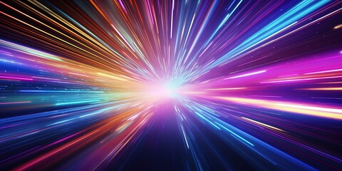 Light speed, hyperspace, space warp background. colorful streaks of light gathering towards the...