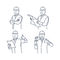 Illustration icon of a worker with 4 expressions