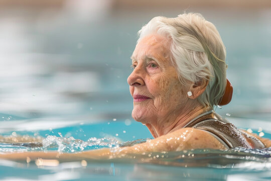Immersed Elderly Woman Synchronizing Serenity.,Active elder people, Adventure