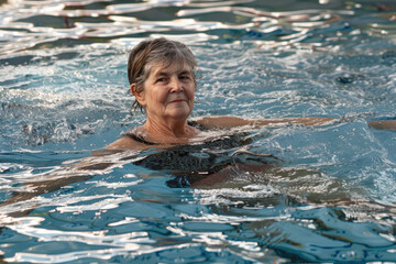 Senior Woman Enjoying Water Aerobics,Active elder people, Adventure