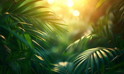 Tropical Palm Leaves in Sunlight, Generative AI 