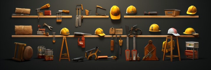 A Set of icons related to labor, construction, labor day, renovation. Vector illustration Editable rhythm.